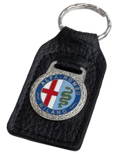 Alfa Romeo leather and enamel car key ring / fob