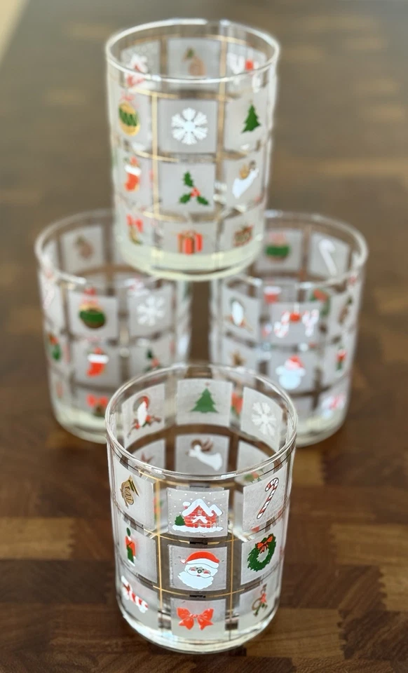 Vintage Culver 24K Christmas Potpourri Double Old-Fashioned Glasses - Set of 4 - Image 4 of 4