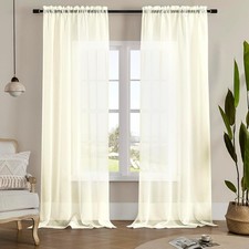 MYSTIC-HOME Sheer Curtains 95 Inches Long, 52"W x 95"L Pack of 2 , Beige