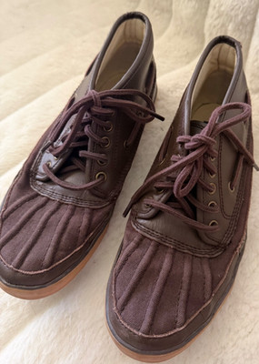 POLO RALPH LAURE SIZE 9D Dark Brown Leather Parkstone Lace Up Fabric Duck Boots