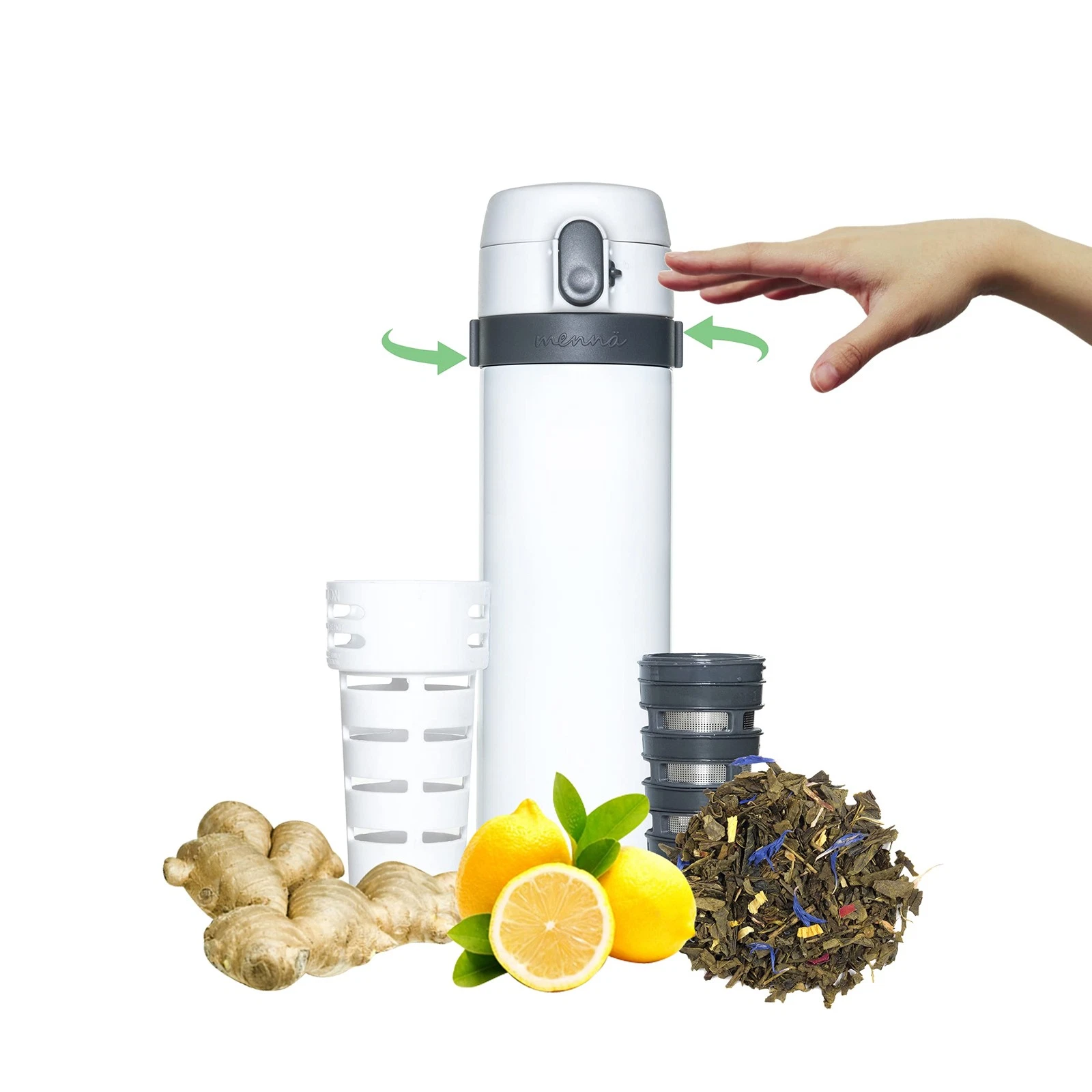 Menna One Control your flavor Stainless steel tea infuser travel mug with Start