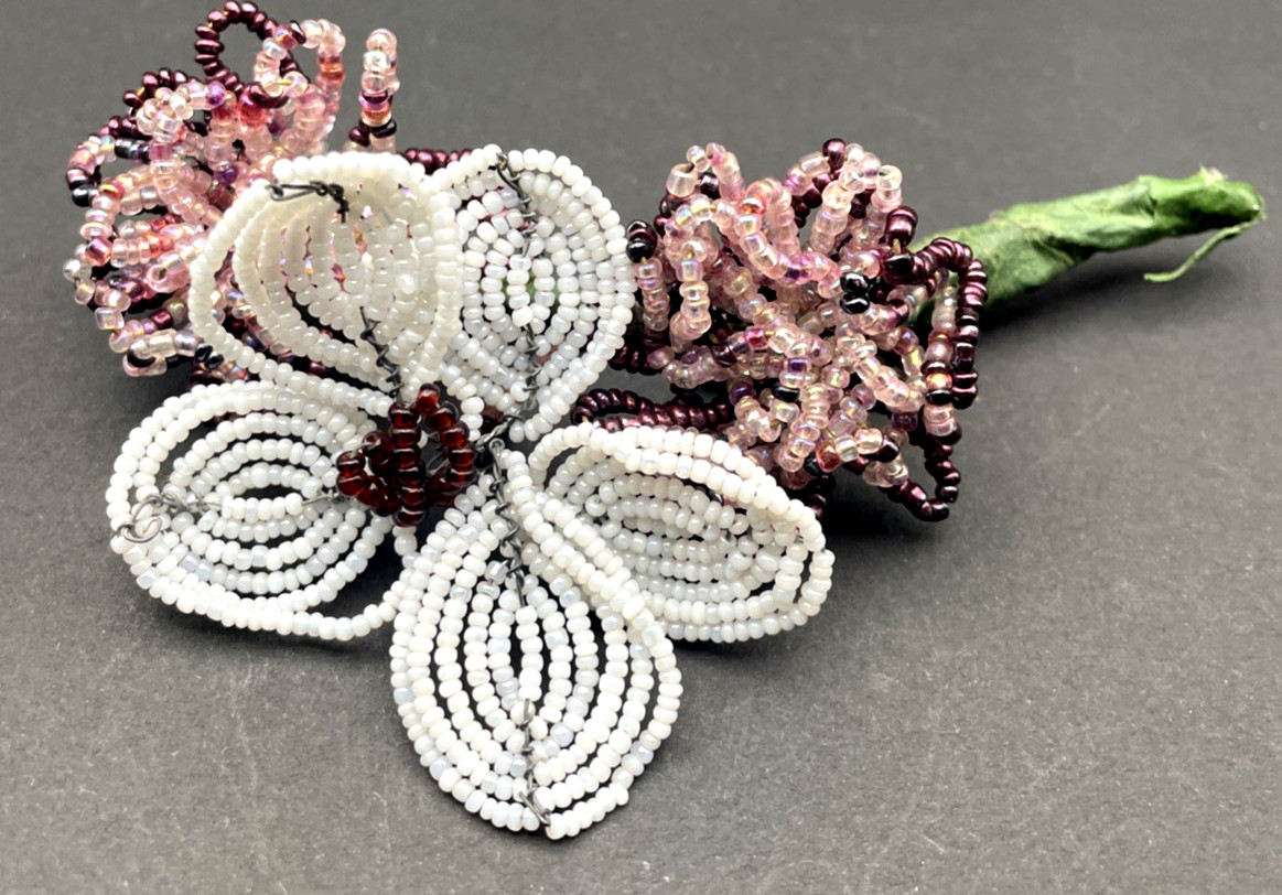 Vintage French Seed Beaded Flowers Floral Boutonnière