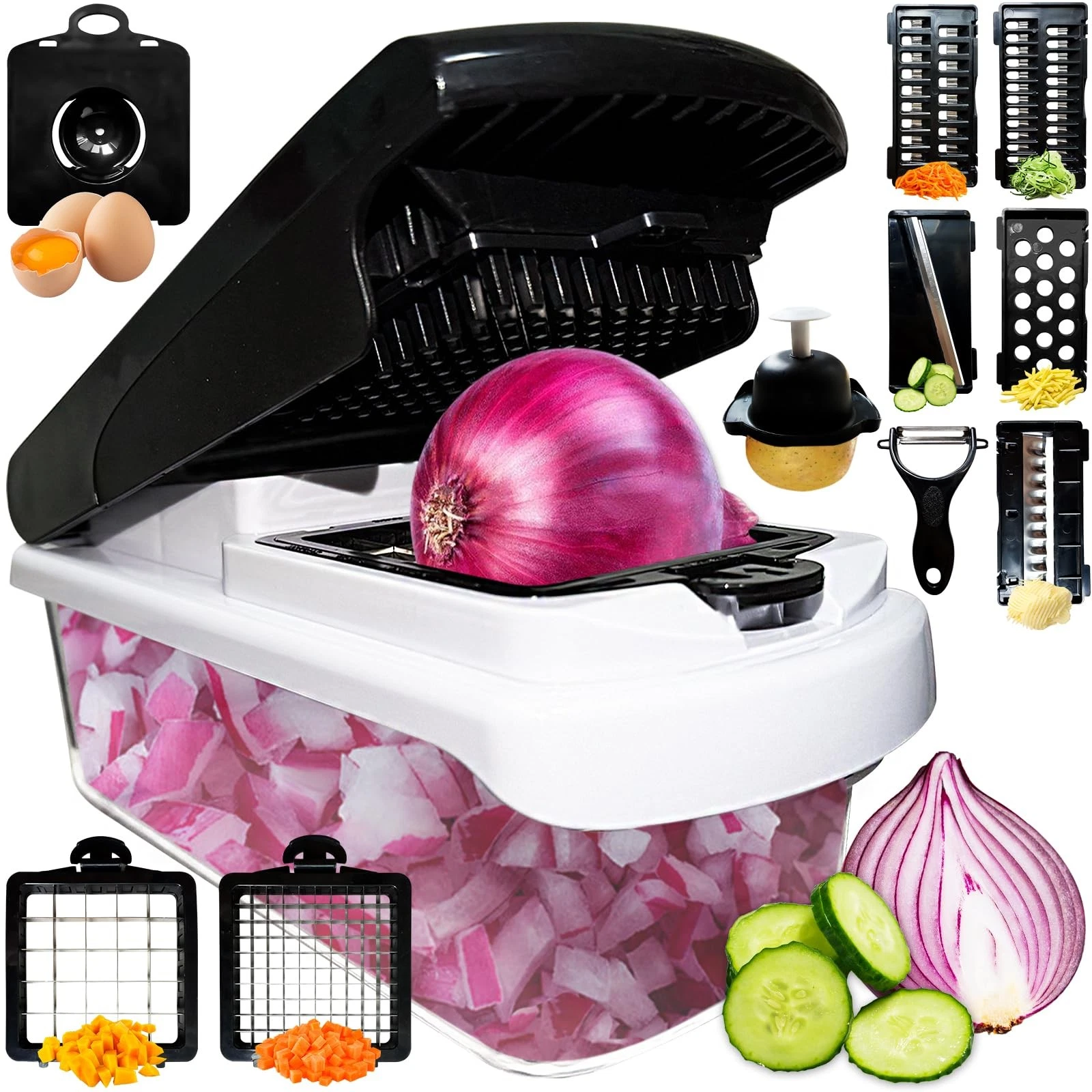 Vegetable Chopper With Container,16 In 1 Professional Slicer For Kitchen,Mult...