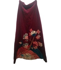 VTG Mountain Artisans Velvet Quilted Applique Skirt Burgundy Size 8 Handmade