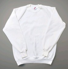 Vintage 1980s Jerzees Solid Plain White Raglan Sweatshirt Made In USA Large