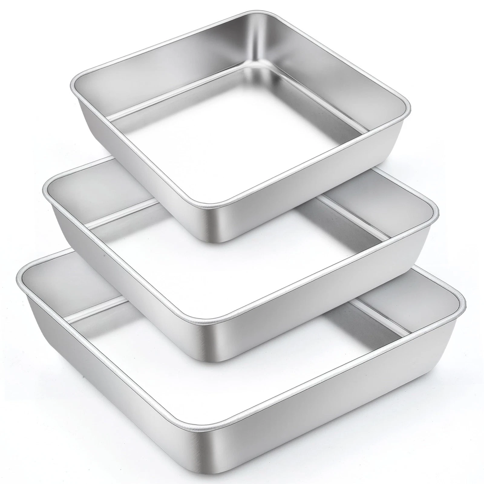 Square Cake Pan, 6/8 / 9 Inch Stainless Steel Square Baking Pan for Cake Brow...