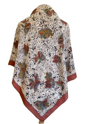 Codello Vintage Silk Scarf Abstract Tribal Black Rust Leaf Print #A122