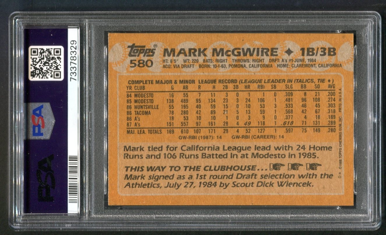 1988 Topps Mark Mcgwire Rookie Cup #580 PSA 10 GEM MINT 💎 view 2