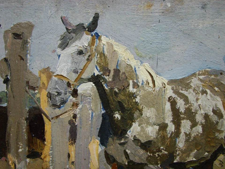 Ukrainian Soviet USSR Oil Painting impressionism realism horse - Image 3 of 4