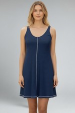 Good Luck Gem Double-V, Ribbed Mini Tank Dress, Navy, Sz. S