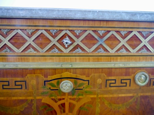 Klassizismus Biedermeier Kommode mit Bronze Beschlägen und Marmorplatte um 1950 - Bild 11 von 24