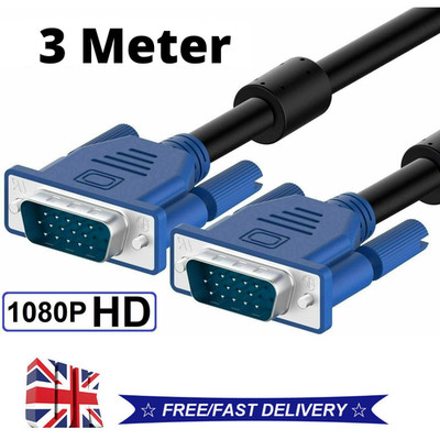 3 Meter VGA Kabel hochauflösend SVGA 15 Pin PC zu TFT Monitor LCD TV Kabel UK