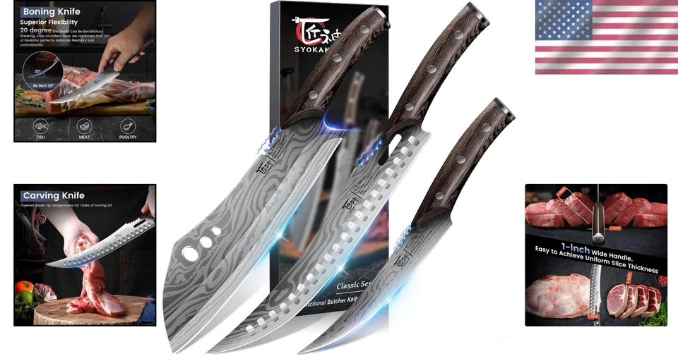 Juego de cuchillos curvos para deshuesar y romper - asas de madera de wengué, listo para regalo para chefs Foto 2 de 4