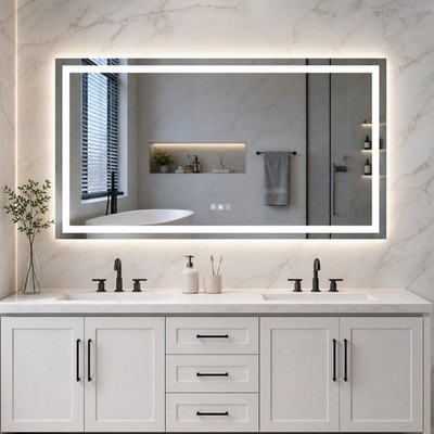 60 x 32 in LED Bathroom Wall Mirror with Lights Makeup Vanity Anti-Fog Dimmable