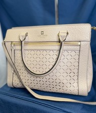 KATE SPADE Taupe Tan Gray Etched Leather Double Handle Crossbody Satchel Bag
