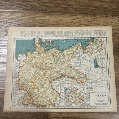Antique 1937 Map Of Germany (with Berlin Enlarged) 14 x11 