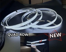 Set (4) 17.5" QUAD ROW Pure WHITE Strobe LED Car Wheel Rim Tire Rings Lights Set