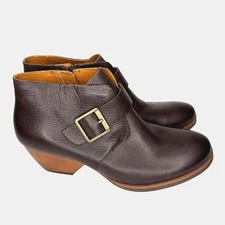 Korks Kork-Ease Booties Womens Size 9 Brown Pebble Leather Buckle Zip Heel Boots