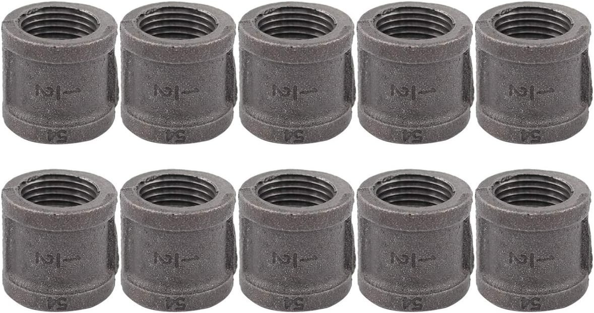 10 Pack Black Malleable Iron Cast Pipe Fitting 1/2" Inch Coupling for DIY Pipe F