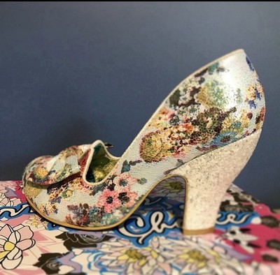 Irregular Choice Women's Multicolor Floral Glitter Bow Leather Pump US 8 M
