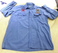 Bimini Bay Outfitters Ltd Blue Fishing Shirt L Strike King Lures & B.A.S.S. Patc