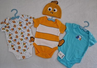 Neu Sommer Baby Junge Paket 4 Teile Bodys Mütze Outfit Set 0/3 Monate Nemo