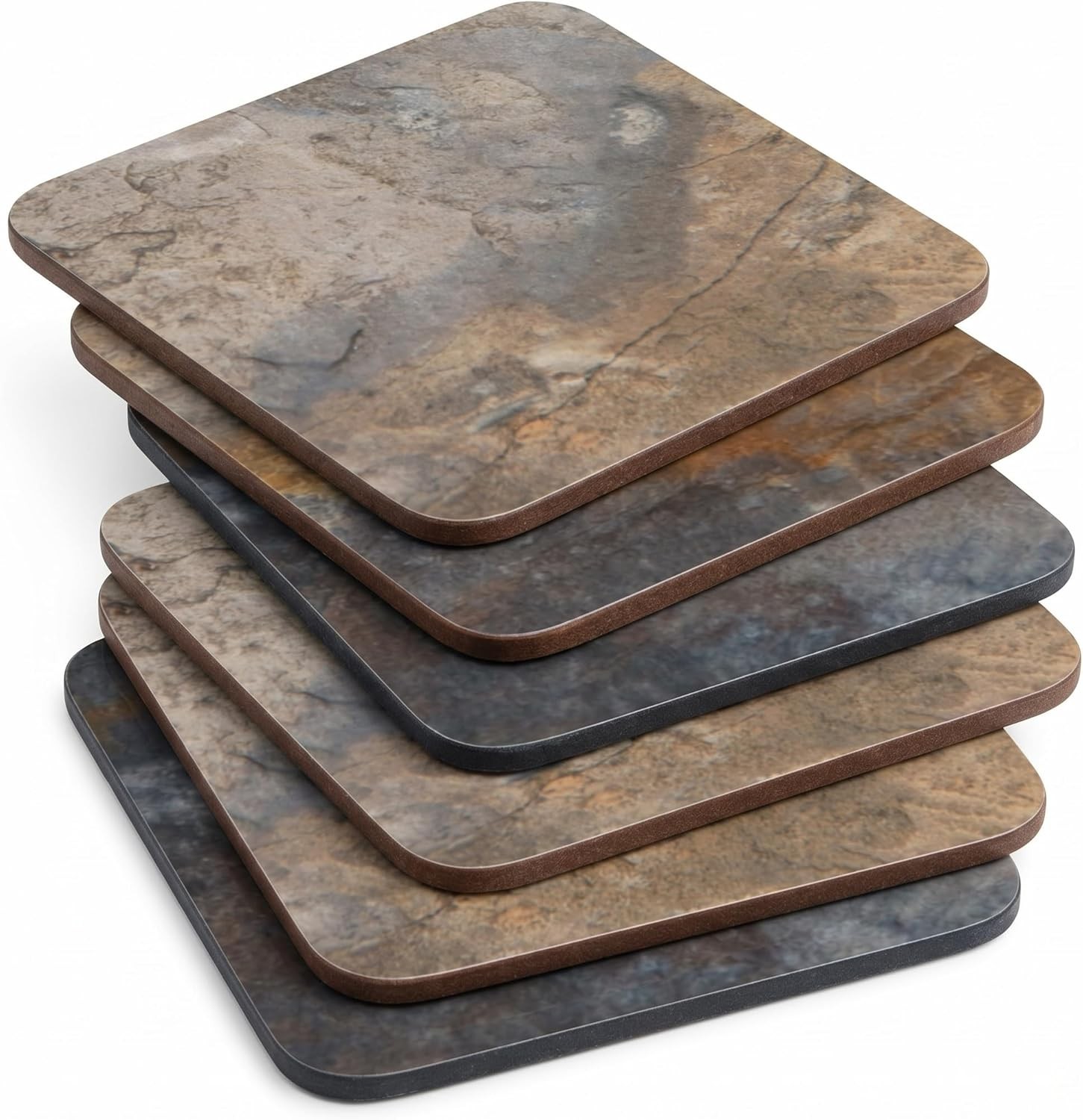 Pimpernel Set of 6 Coasters - Earth Slate Design, Cork-Backed Drink Coasters wi
