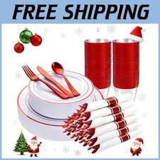 Elegant Red Plastic Dinnerware Set for 50 Guests