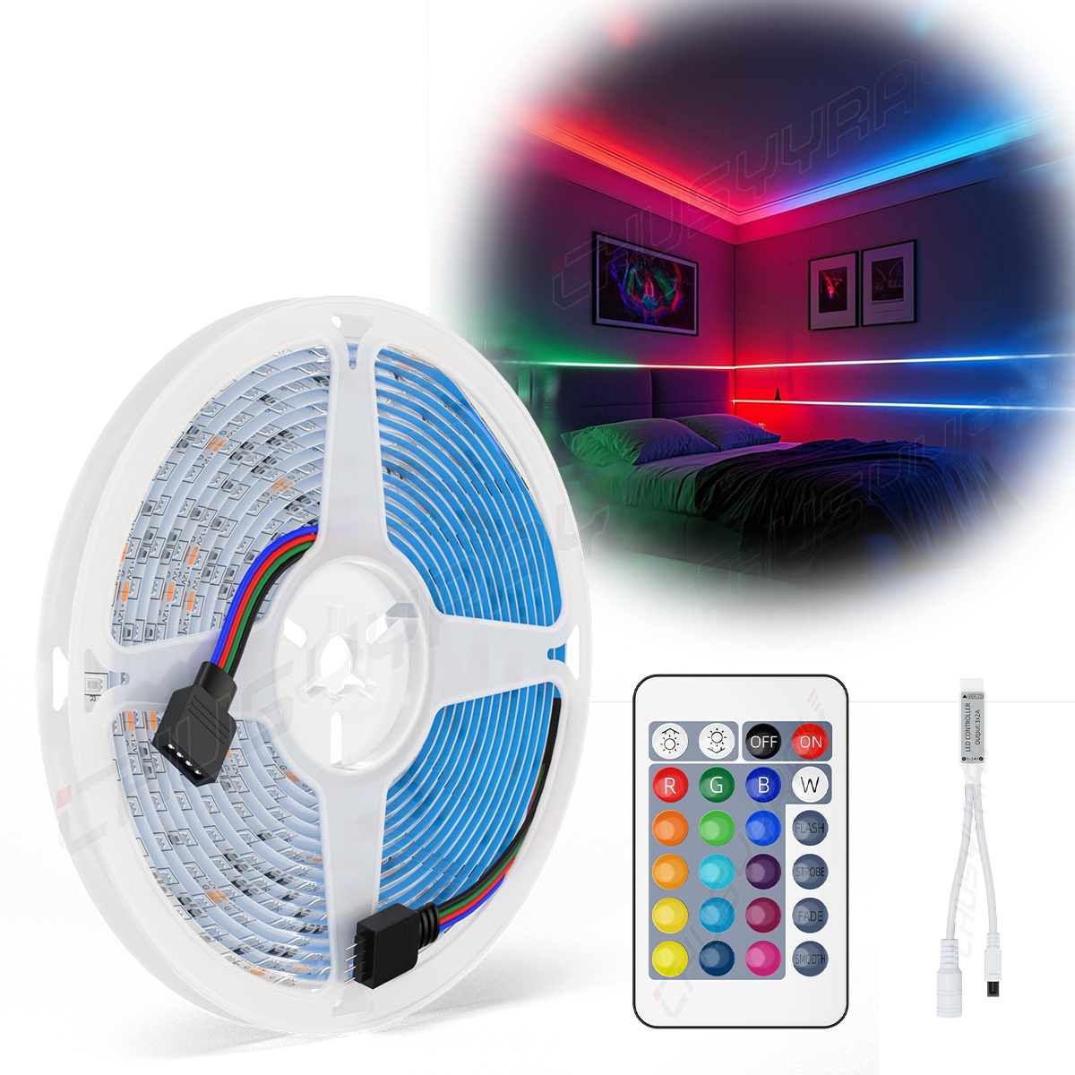 2538 Bright RGB Waterproof SMD Flexible LED Strip Light 12V 5M 16.4ft with Adhesive Tape