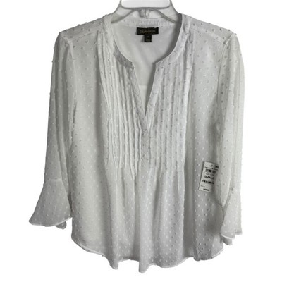 Style & Co Women's Blouse Top Size Small White Swiss Dot Lined 3/4 Sleeves NEW