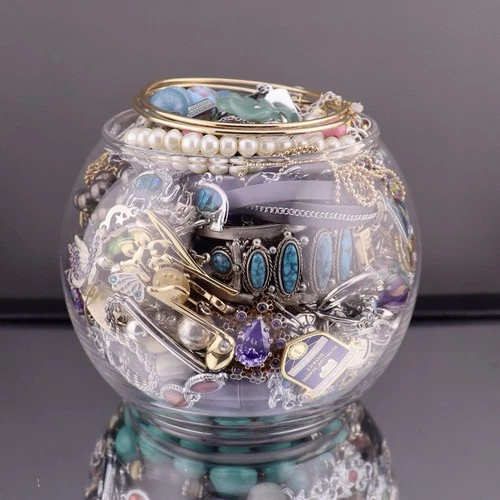 Vintage Costume Jewelry Jar Mixed Lot 2.13 lbs Necklaces Rings Earrings …