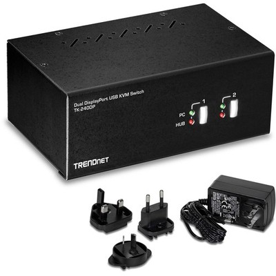 TRENDnet 2-Port Dual Monitor DisplayPort KVM Switch with Audio, 2-Port USB 2.0 H