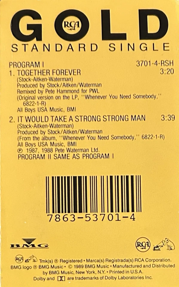 Rick Astley Cassette Standard Single Together Forever It Would Take A Strong Man Foto 3 de 3