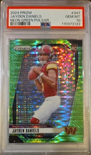 2024 Panini Prizm Jayden Daniels Neon Green Pulsar Rookie SSP PSA 10 #347