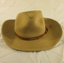 Furtalik Womens Cowboy Wide Brim Straw Hat Beach Summer Size M Brown