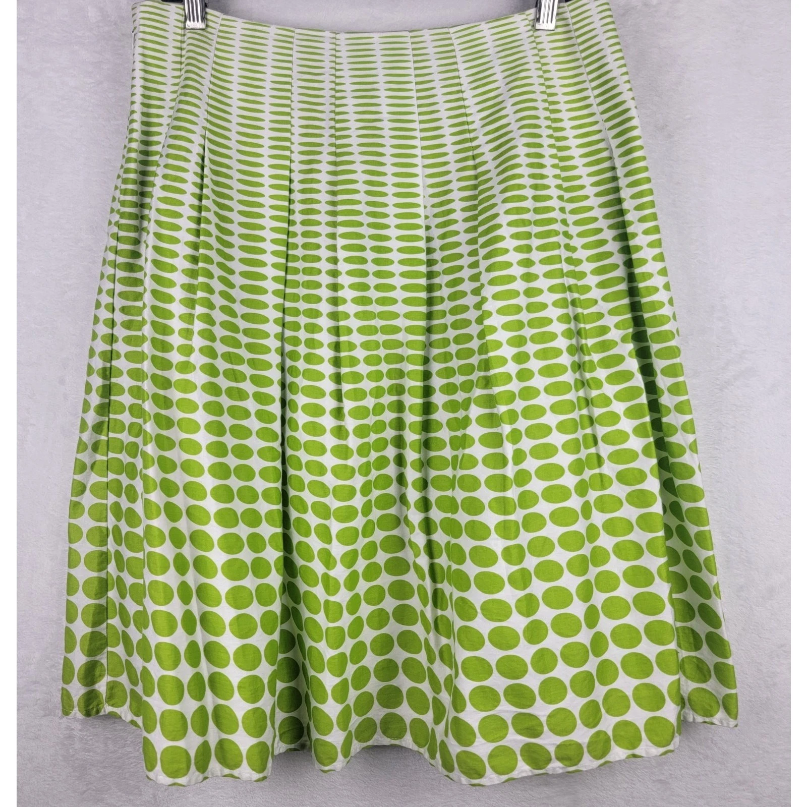 Cottagecore Fairy Sz 10 Knee Flare Zip Line Green White Geo Whimsical Bohemian