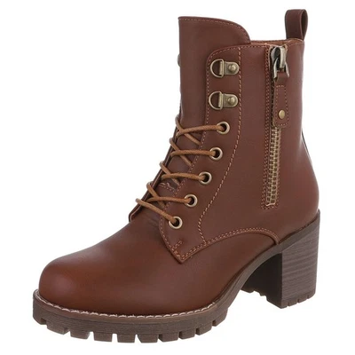 Used Look Damen Schnürschuhe mit Lochschnürung Ital-Design 4539 in Camel