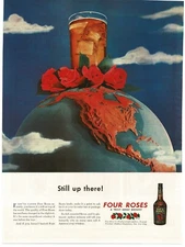 1944 Four Roses Whiskey on top of the world globe Vintage Print Ad