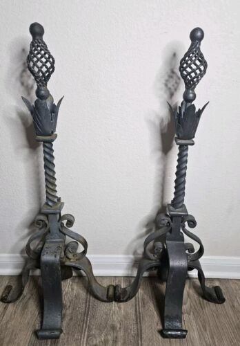 Vintage Kamin Andirons Schmiedeeisen 30 Zoll viktorianischer Stil