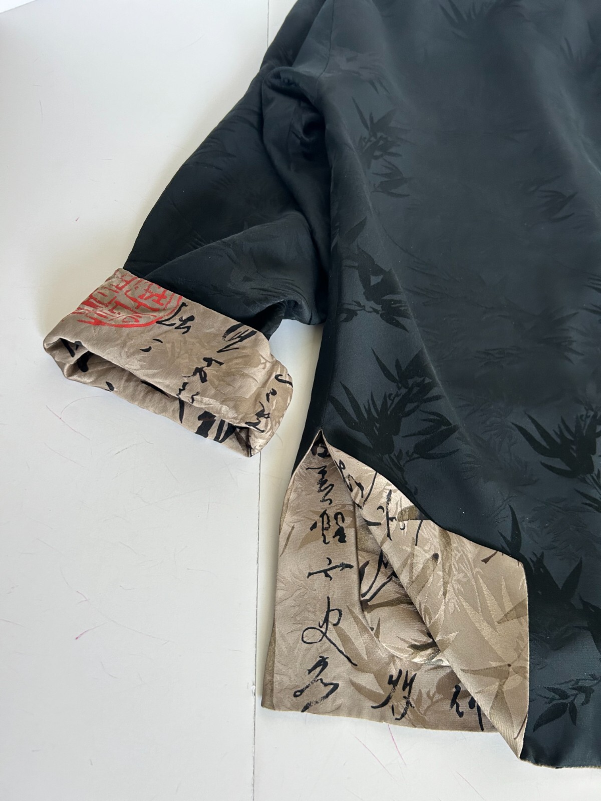 Jacket silk reversible mandarin collar pockets Sz… - image 12