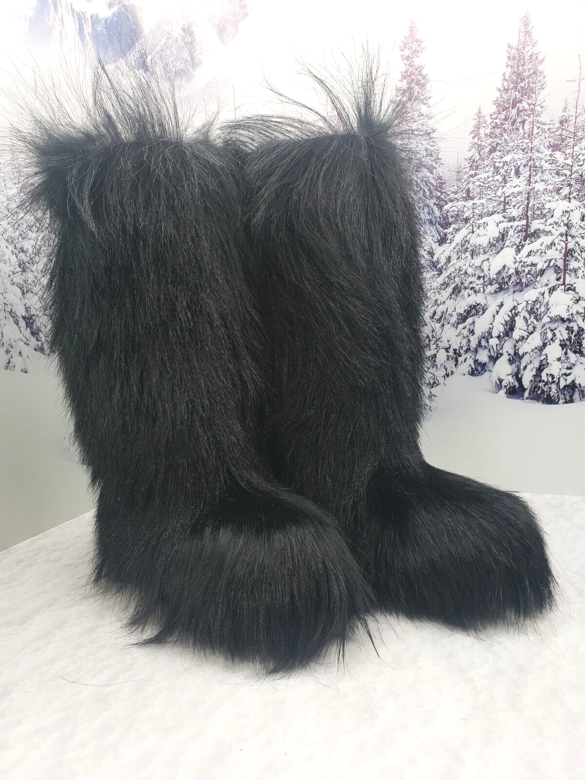 Black goat fur mens boots EU44|US11 Snow Winter Boots for men