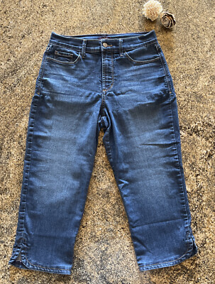 Jeans Crop NYDJ Ariel Taglia 10 Petite - Nero, Modello Tummy Tuck, Vita Alta, Nuovi Con Etichette