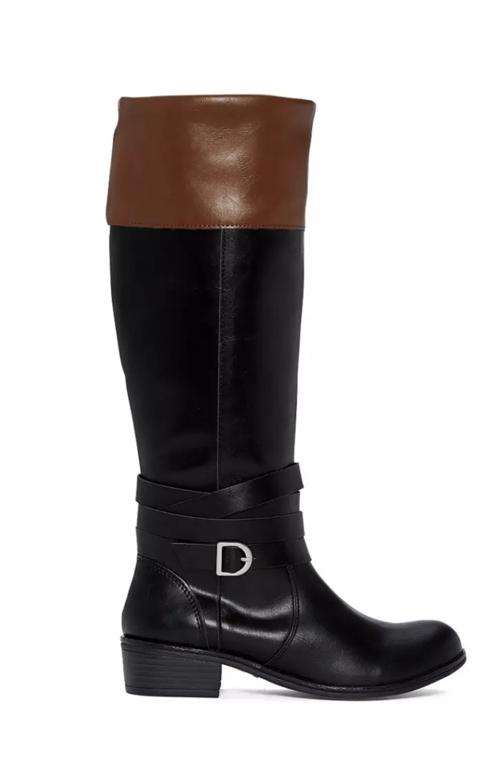 St Johns Bay Boots Womens 8.5 W Black Cognac Brown Douglas Knee High Wide Calf
