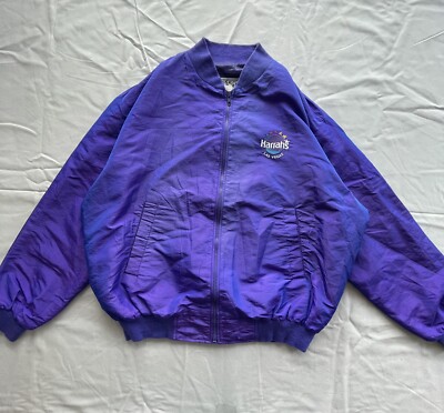 Harrahs Casino Vtg 80's Las Vegas Jacket Iridescent Purple Size Large Made USA