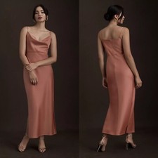BHLDN Cali Satin Draped Cowl Neck Midi Slip Bridesmaid Dress Sedona Size 2 NWT