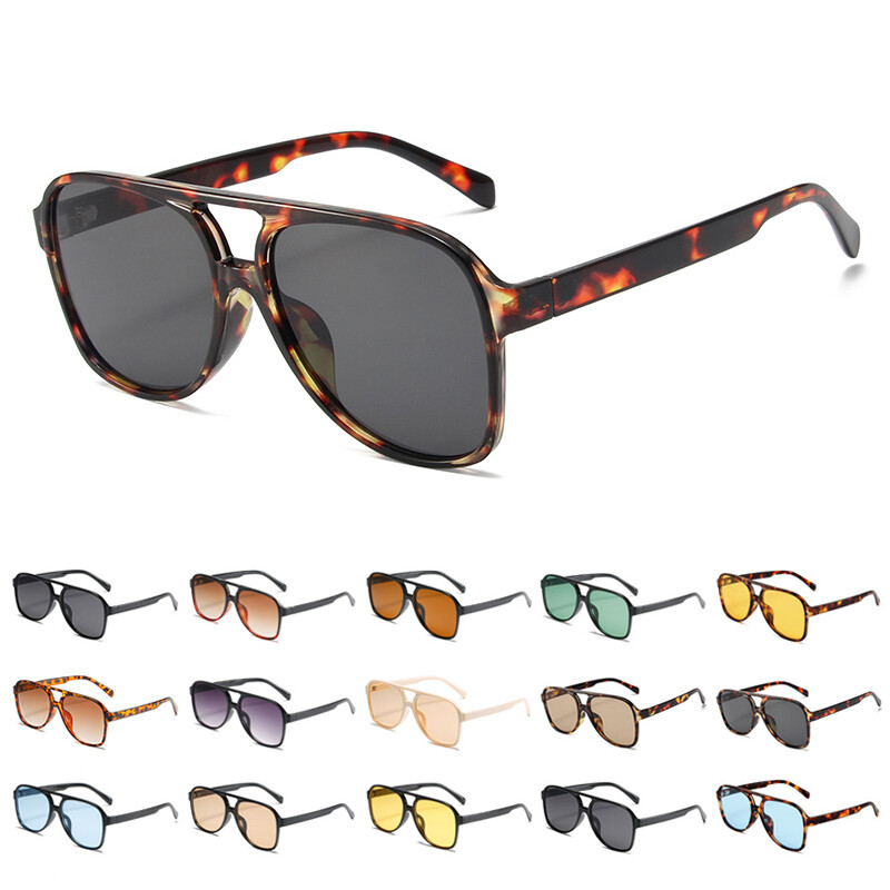 Vintage Trendy Sunglasses Classic Large Square Frame Double Bridge