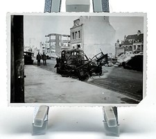 WW2 Photo France Bombed Buildings Truck On Street Soldiers