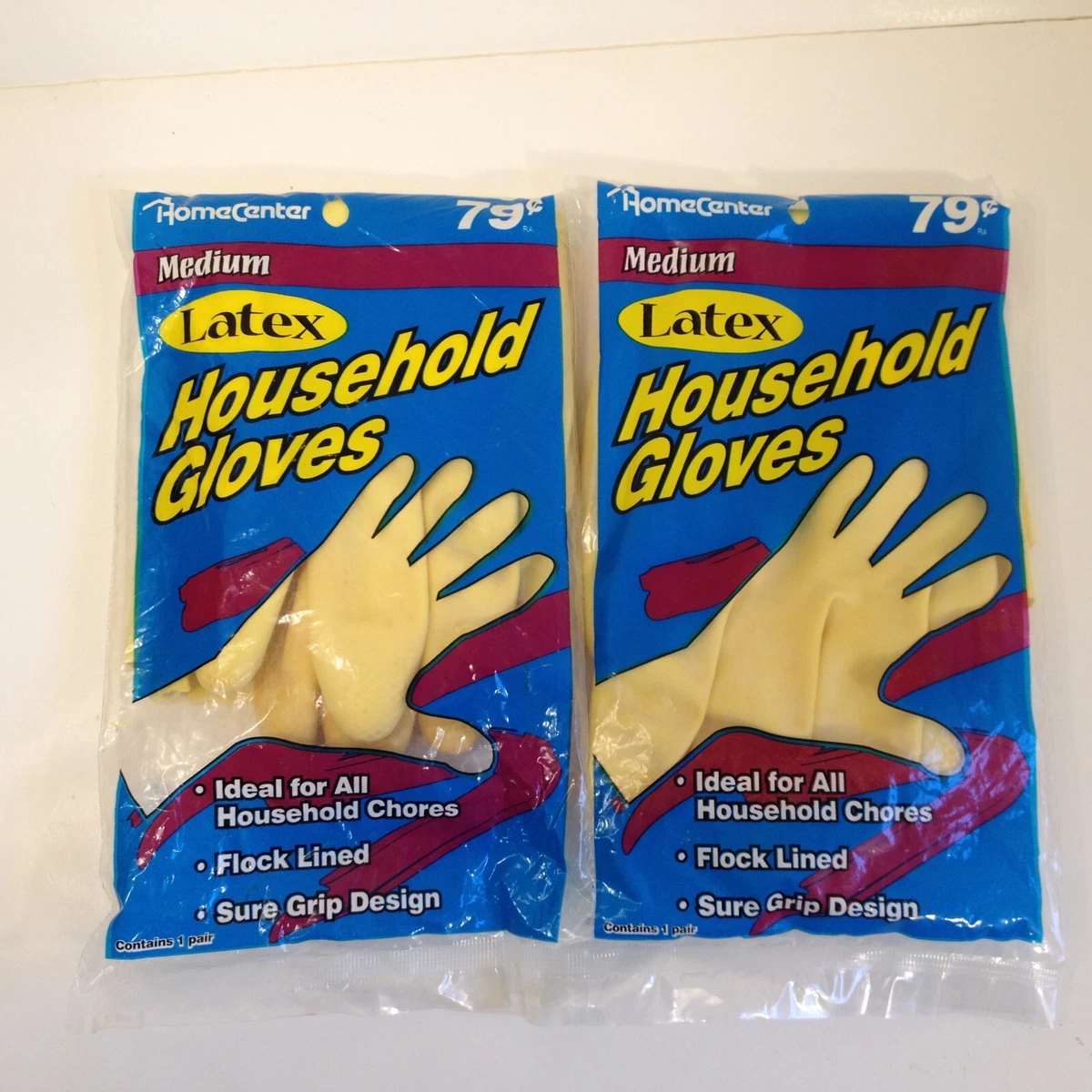 2 Vintage Yellow Home Center Natural Rubber Latex Gloves 2 packs Size Medium