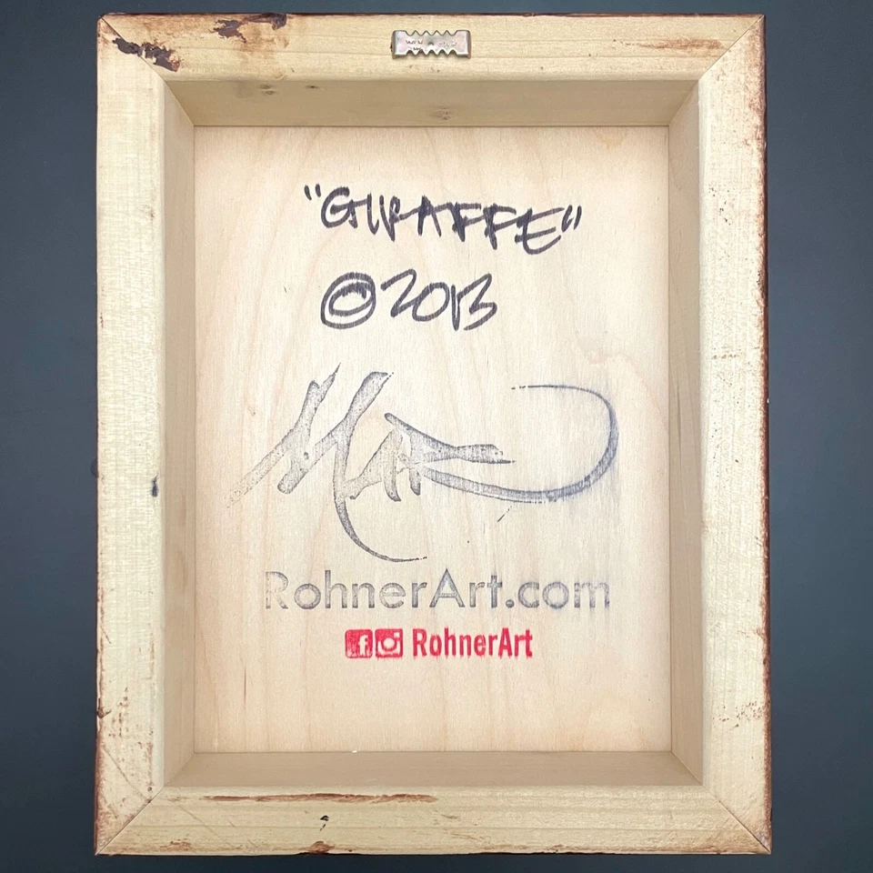 Rohner Art 2013 Giraffe Wall Art Wood Mounted Print Signed USA 8"x10"x1.5" - Image 4 of 4