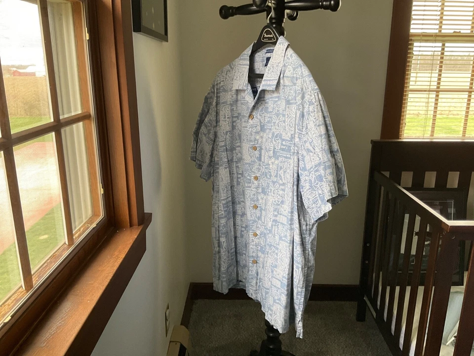 Falls Creek Mens Short Sleeve Shirt Button DownLight Blue Tropical Size XXL - Image 3 of 4